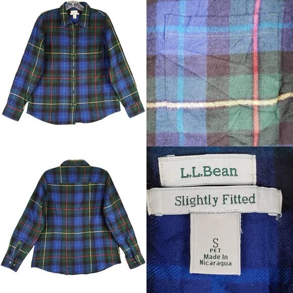 L.L. Bean Tops - LL Bean Button Down Shirt LS Womens Size Small Petite Plaid Check Blue Cotton